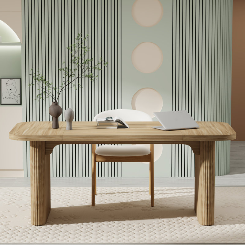 Girace 62.99'' W Modern Simple Executive Computer Desk with Engineered Wood Top and Legs, Oak