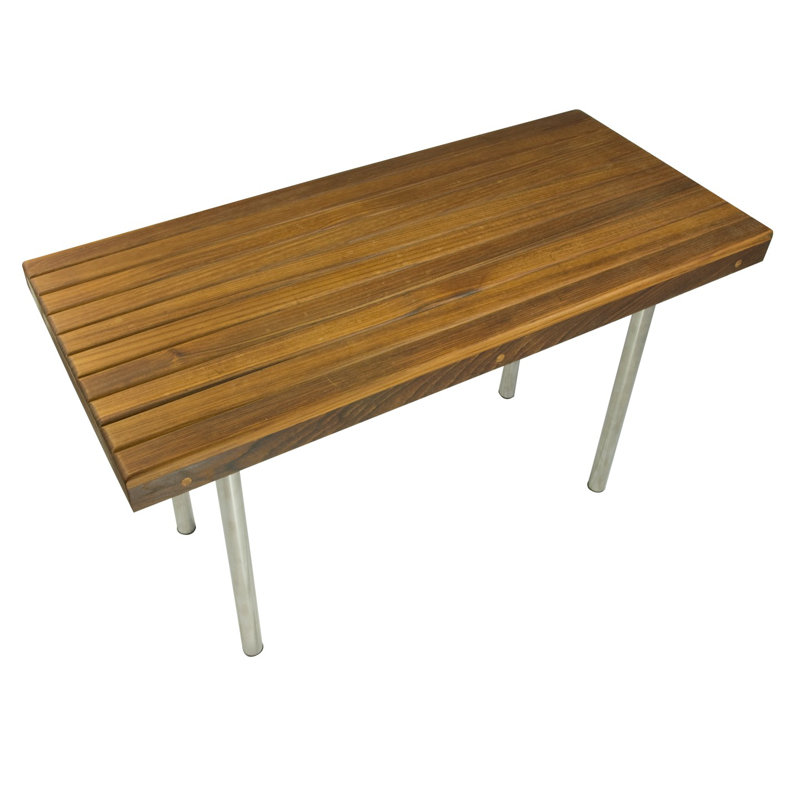 Banc de douche 18 po x 30 po en teck brun et acier inoxydable