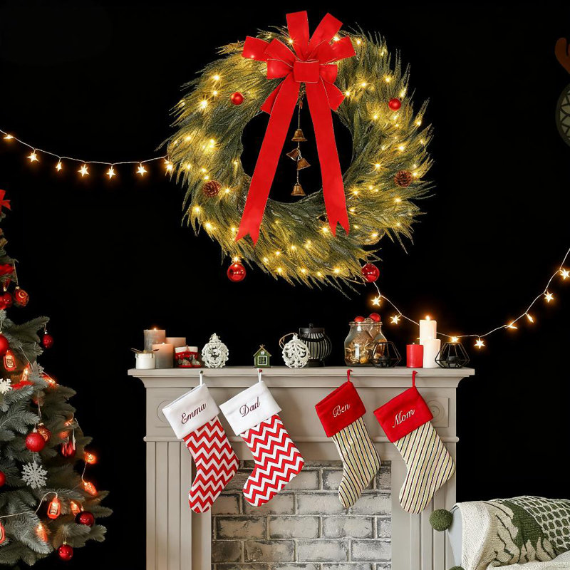 Aurelle Pine Wreath With LED Lights And Weather-Resistant Frame