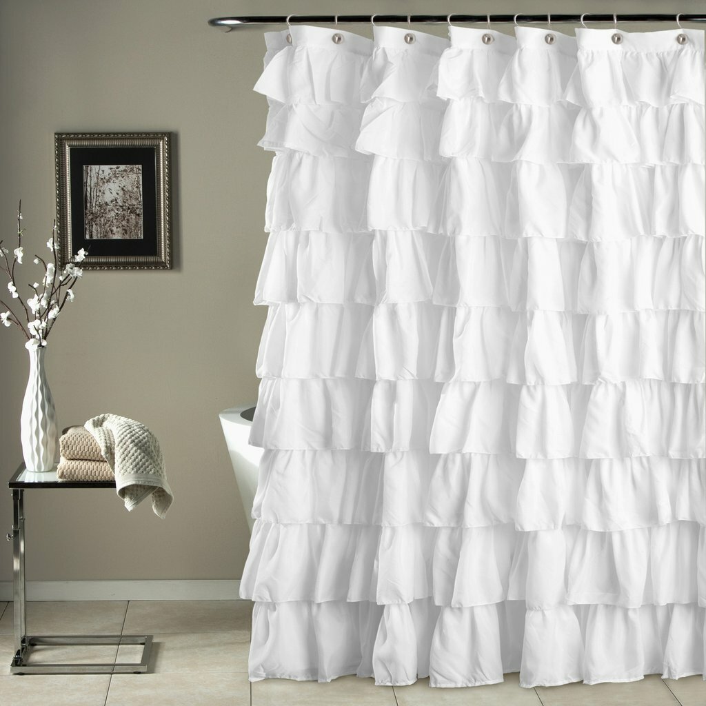 House of Hampton® Galion Ruffled Semi Sheer Single Shower Curtain ...