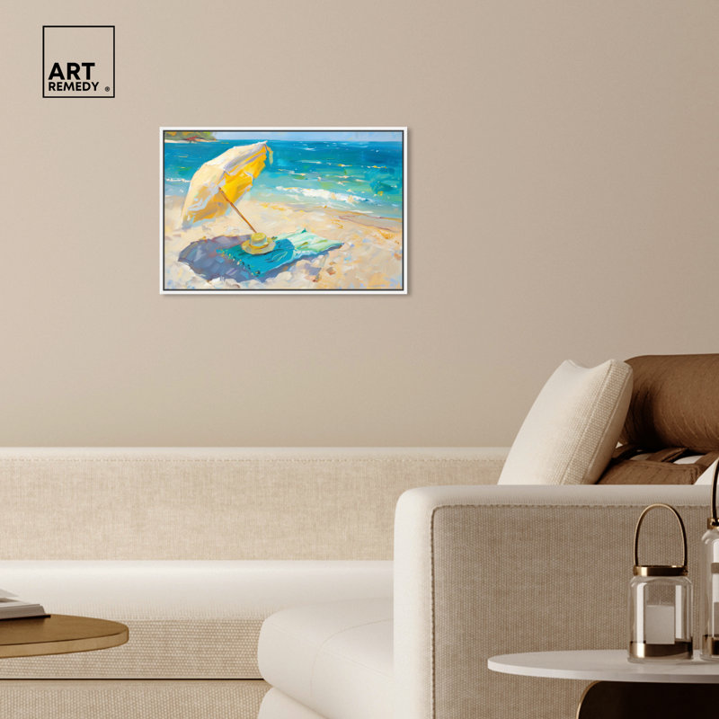 Morning Beach View Gold Framed Coastal Canvas Print