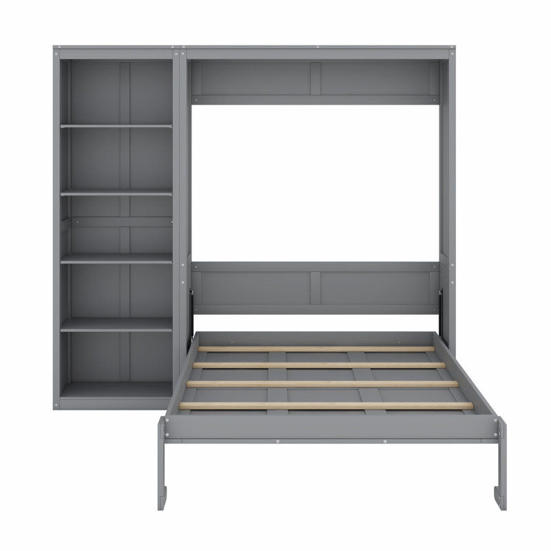 Lit escamotable mural avec tablettes Murphy, gris, Lit double