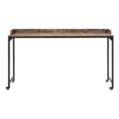 Bureau à hauteur réglable brun rustique, pieds en métal avec table d'ordinateur portable et de petit-déjeuner, tableau