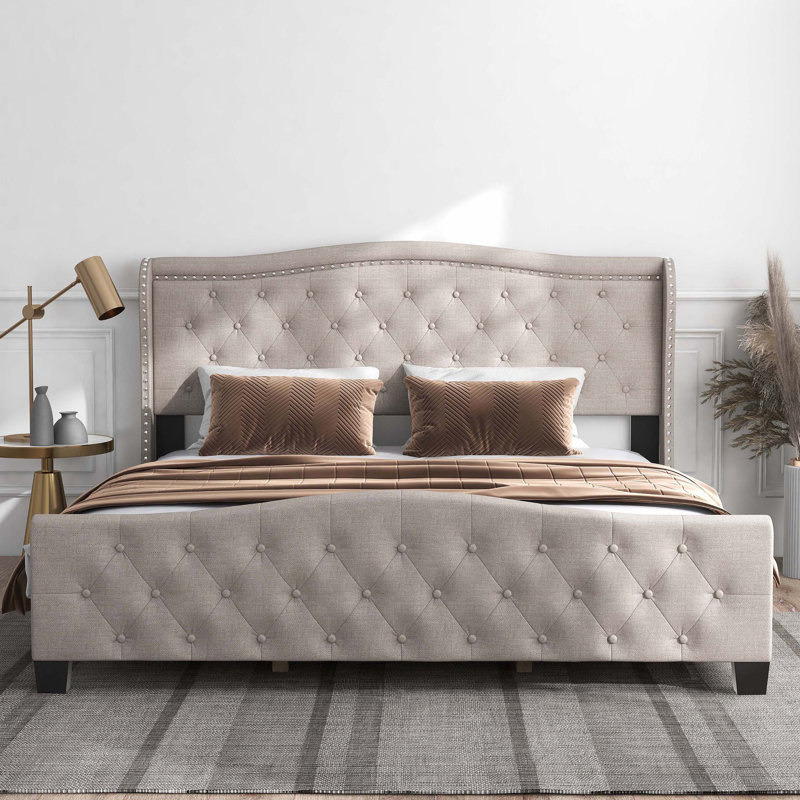 Danii Upholstered Wingback Bed, King, Ivory