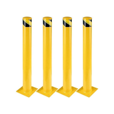 Lot de 6 bornes de sécurité en acier jaune de 91 cm de hauteur et 11,5 cm de diamètre, robustes, avec boulons d'ancrage pour allée, système de contrôle du courant.