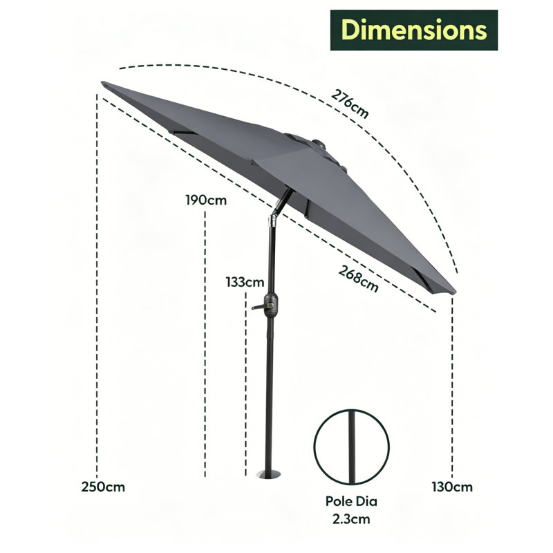 268cm Tilt Beach Parasol, Grey