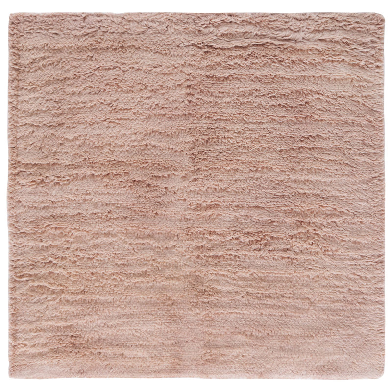 Crispus Hand Woven Wool/Cotton Solid Color Rug in Pink, Square 6'