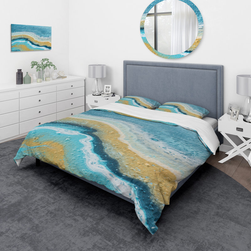 Composition abstraite en jaune et bleu VI - Ensemble de housse de couette moderne - Microfibre de polyester