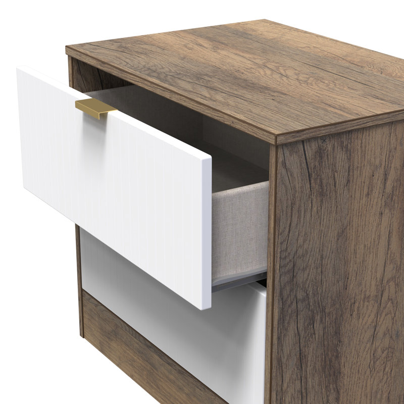 Berklie 58cm W Manufactured Wood Bedside Table, White Matt/Vintage Oak