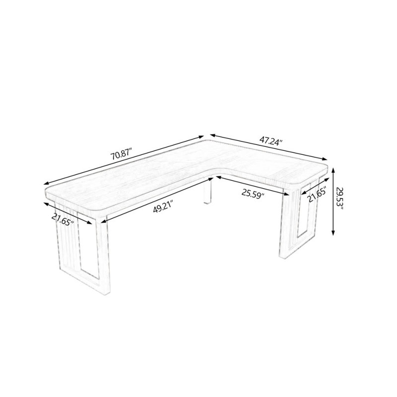 Bureaux rectangulaires en bois massif brun clair, Right Hand Return, H 29,53 po x l 70,87 po x P 47,24 po