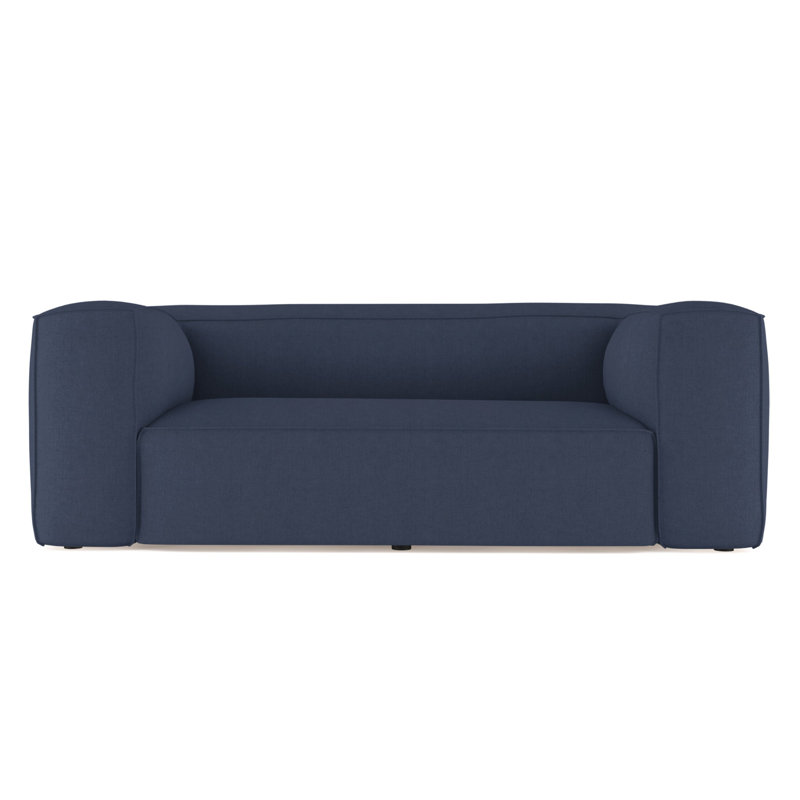 Varick Oversize Track-Arm Sofa with Flange, 30" H x 96" W x 41" D, Ebony, Box Weave Linen Blanc