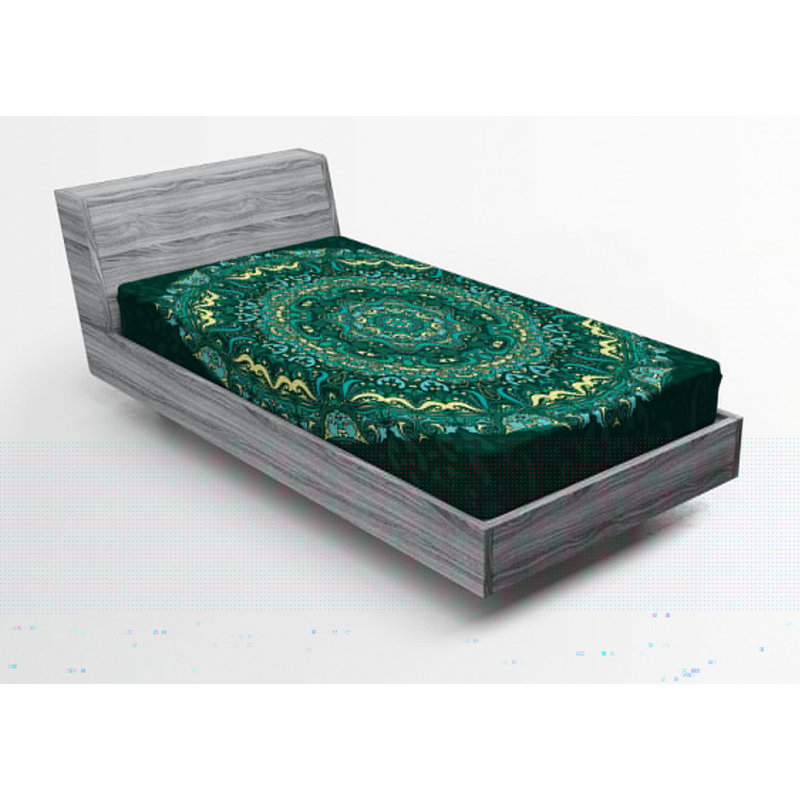 Microfiber Fitted Sheet, Twin XL Fitted Sheet, Green/Yellow Oriental 1
