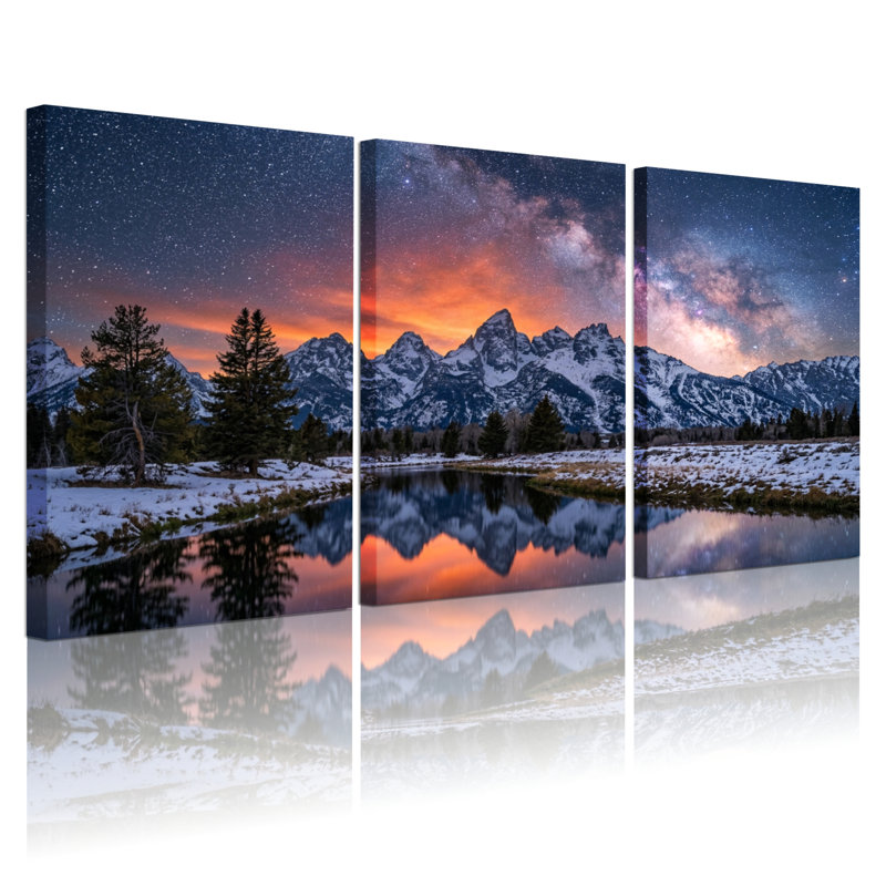Montagne montagne, art sur toile tendue, ensemble de 3 reproductions de peintures à l'huile pour salon, 2030