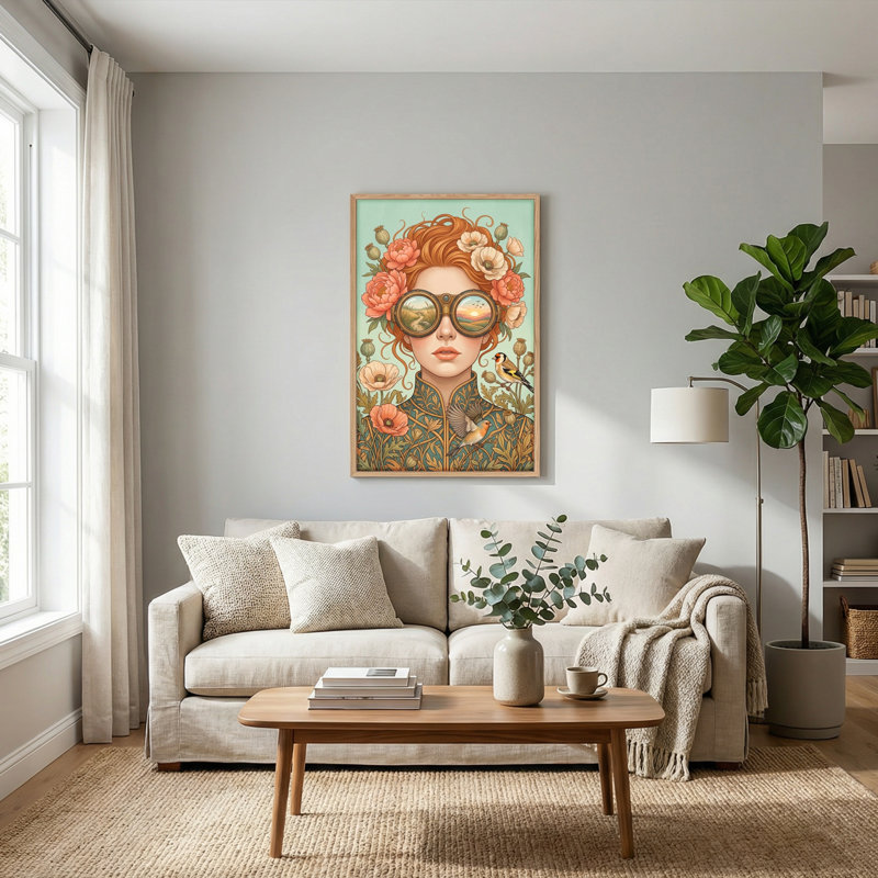 Ensemble de 1 tableau mural sur toile de style steampunk floral, 48"H x 32"W, Naturel
