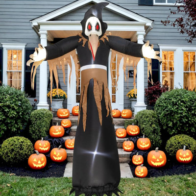 Hioasis 11 FT Halloween Inflatables Outdoor Decorations - Halloween Plague Doctor Crow Outdoor Inflatable With Build-In Leds, Blow Up Yard Decorations For Outdoor Yard Garden Lawn Decor