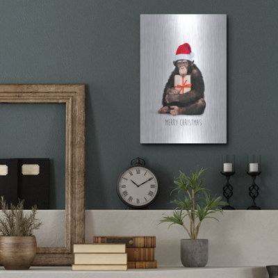  'Christmas Monkey' by John Hovenstine Metal Wall Art, 12" x 16"
