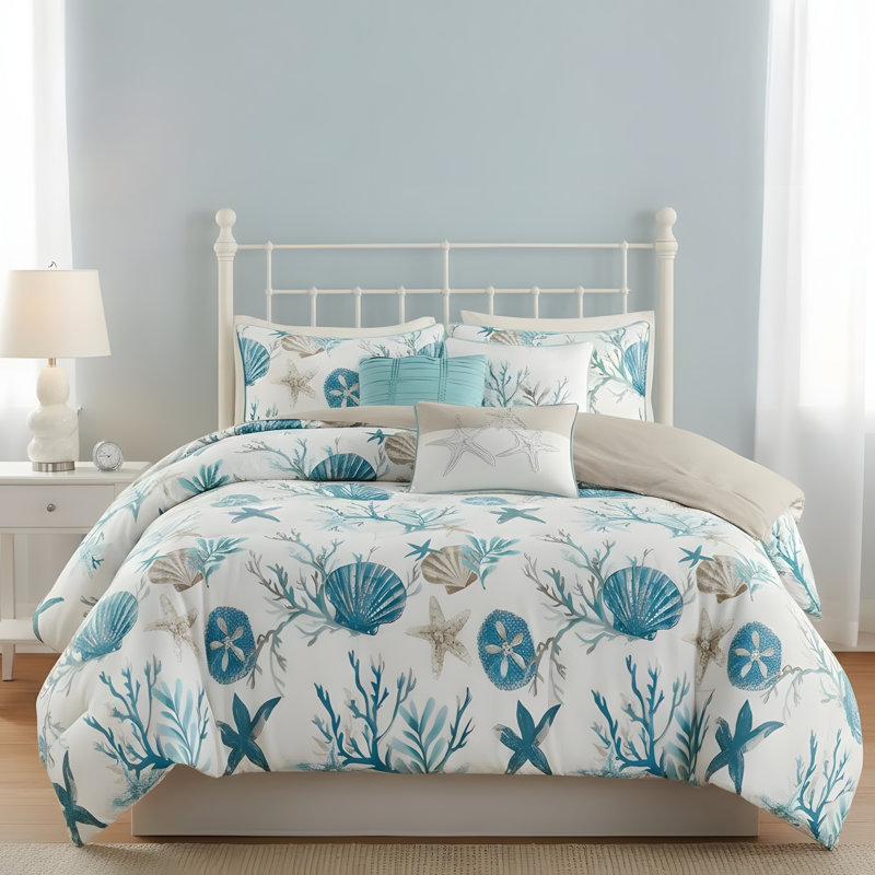 Ensemble d'édredon en satin de coton 7 pièces, Édredon de très grande taille et 6 pièces suppl