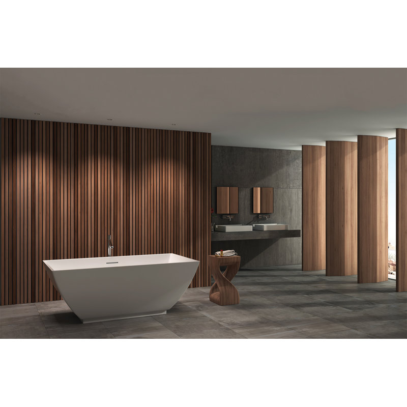 Baignoire de trempage autoportante de 64 po x 34 po Pulau, Blanc lustré