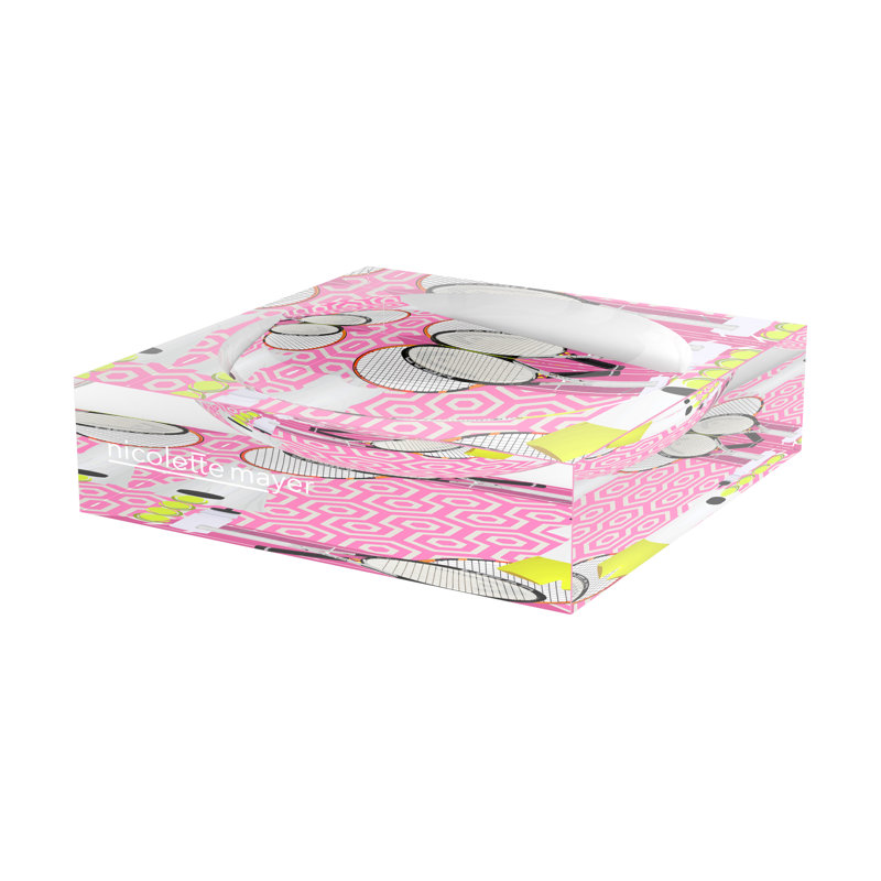 Plat à tennis tennis, L 6 po x P 6 po x H 2 po, Blanc rose
