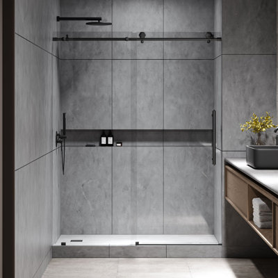 Diamond 56 - Porte de douche coulissante sans cadre 60 x 76 po en verre trempé transparent 3/8 po