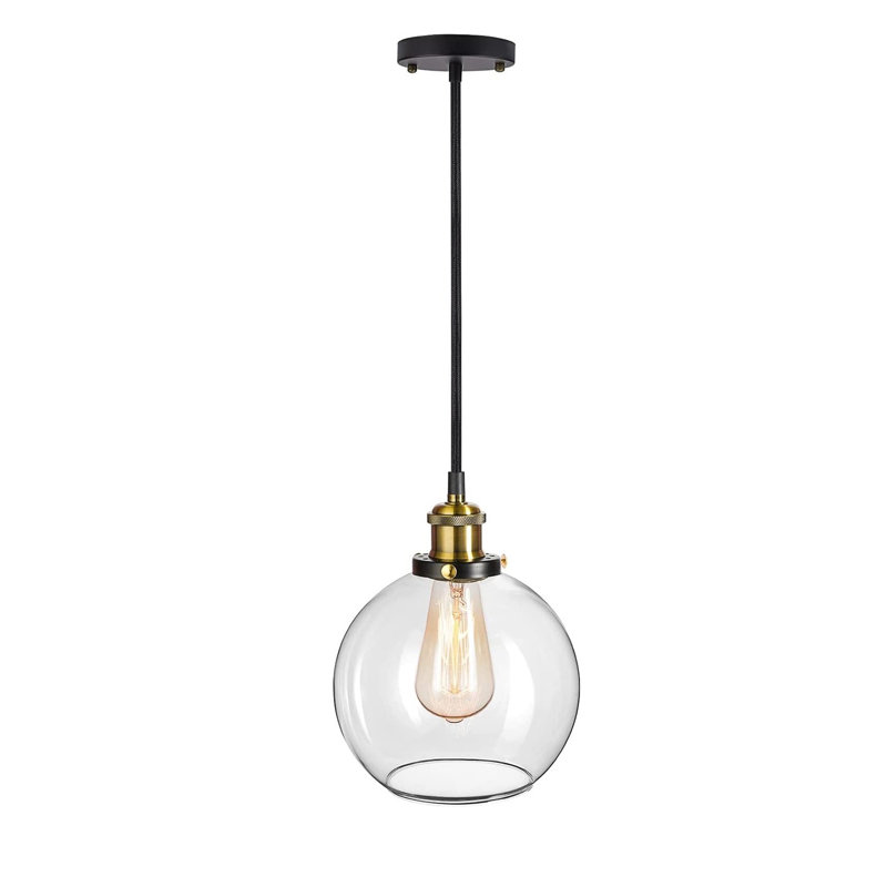 Luminaire suspendu moderne à 1 lumière de 7,87 po avec abat-jour en verre transparent pour îlot de cuisine