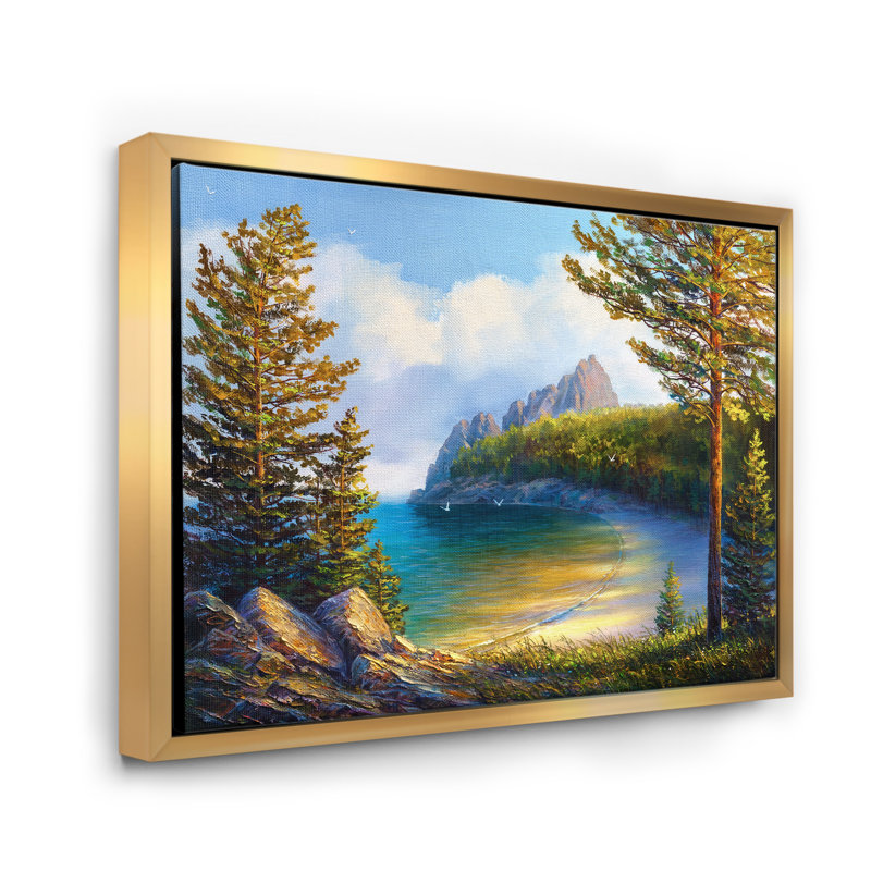 «Morning Sun» par la plage sauvage - peinture sur toile, Cadre flottant doré, H 30 po x l 40 po x 1,5 po