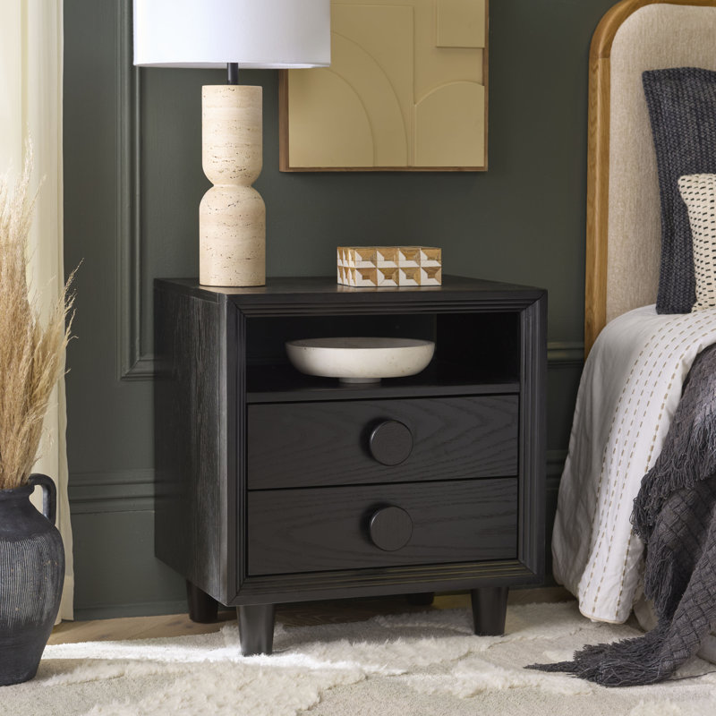 Akanksha 2 Drawer Nightstand, Black