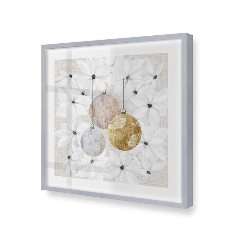 Imprimé Holiday Ornaments in Bloom II, Cadre simple en chrome poli, bois massif, H 13,75 po x l 13,75 po