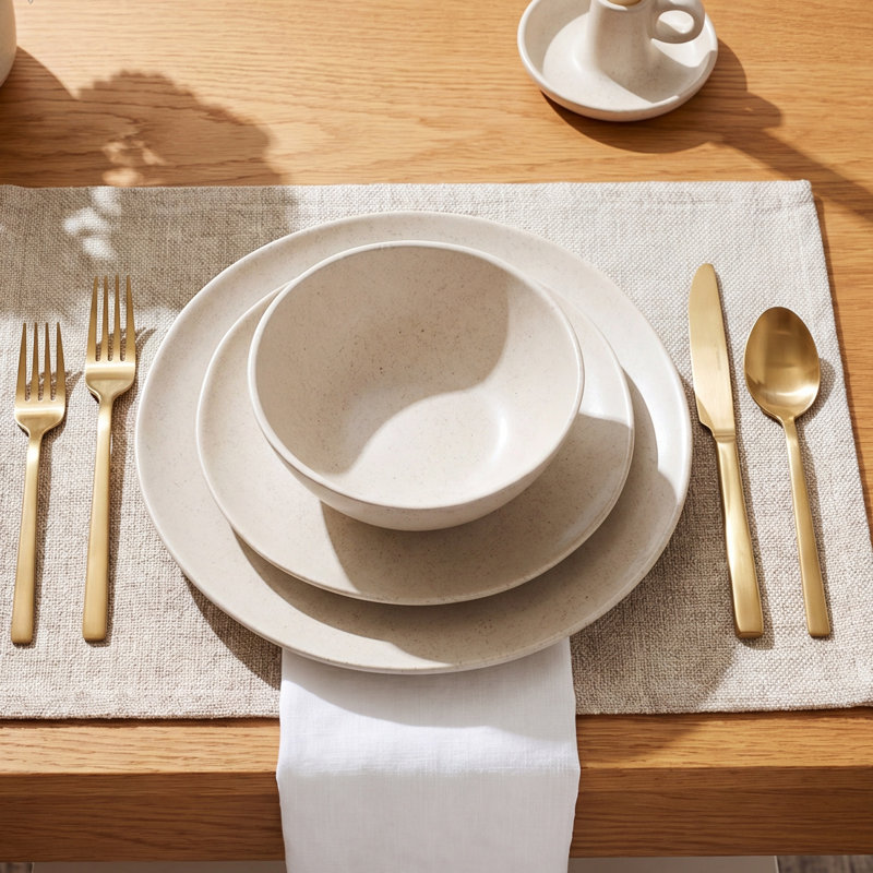 Marnie Wheat Straw Dinnerware Set, Cream