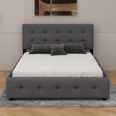 Linen Upholstered Platform Bed With Trundle & Drawers