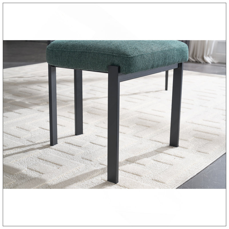 Ensemble de 2 chaises de salle à manger modernes rembourrées avec pieds en métal noir Boucle, Vert antique