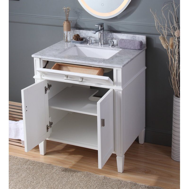 Guerrero 30'' Single Bathroom Vanity with Stone Top, White