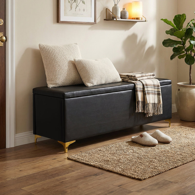 Banc de rangement moderne avec repose-pieds noir