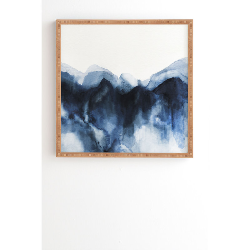 Impression d’aquarelle abstraite Indigo, H 20 po x l 20 po x P 2 po, Armature en bambou, Pas de tapis