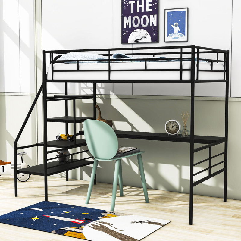 Lit mezzanine simple en métal avec bureau