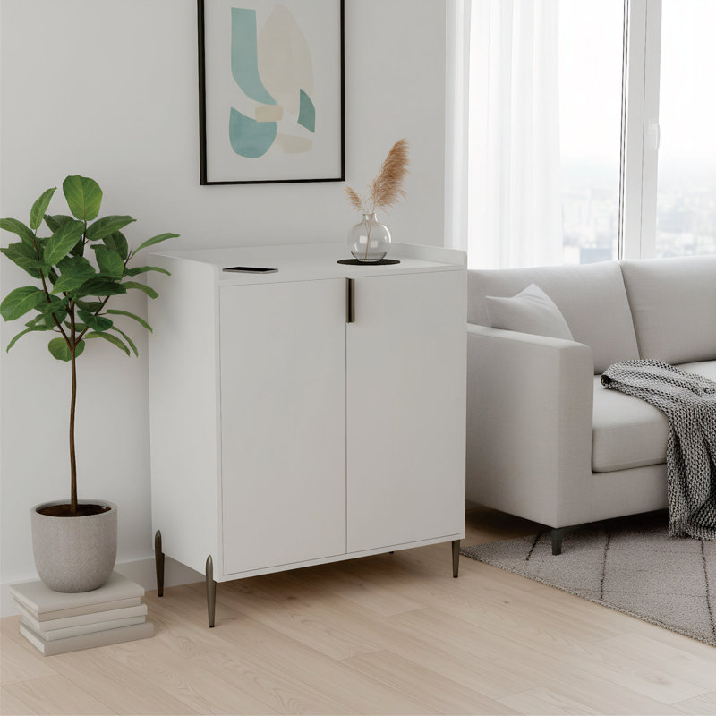 Modern Bar Cabinet With Wine Rack,Kitchen Buffet Sideboard With 2 Doors And Adjustable Shelf, White