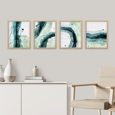 " Blue And Teal Watercolor Paint Stroke Collage " 4 - Pieces