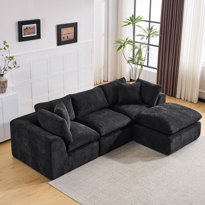 Canapé modulaire en forme de L de 110 po avec repose-pieds modulaire en L avec repose-pieds en chenille de 3 places, aucun assemblage requis
