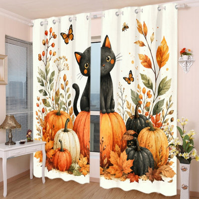 2 rideaux occultants avec œillets 2 pièces, jolis motifs de citrouille noire à motif aquarelle, blocage thermique isolant, réduction du bruit et protection de la vie privée, rideaux obscurcissants pour chambre de fête, salon, cuisine, décoration intérieure