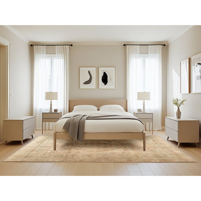 Tapis traditionnel beige / rose clair Pimms, Rectangle 5 pi x 8 pi