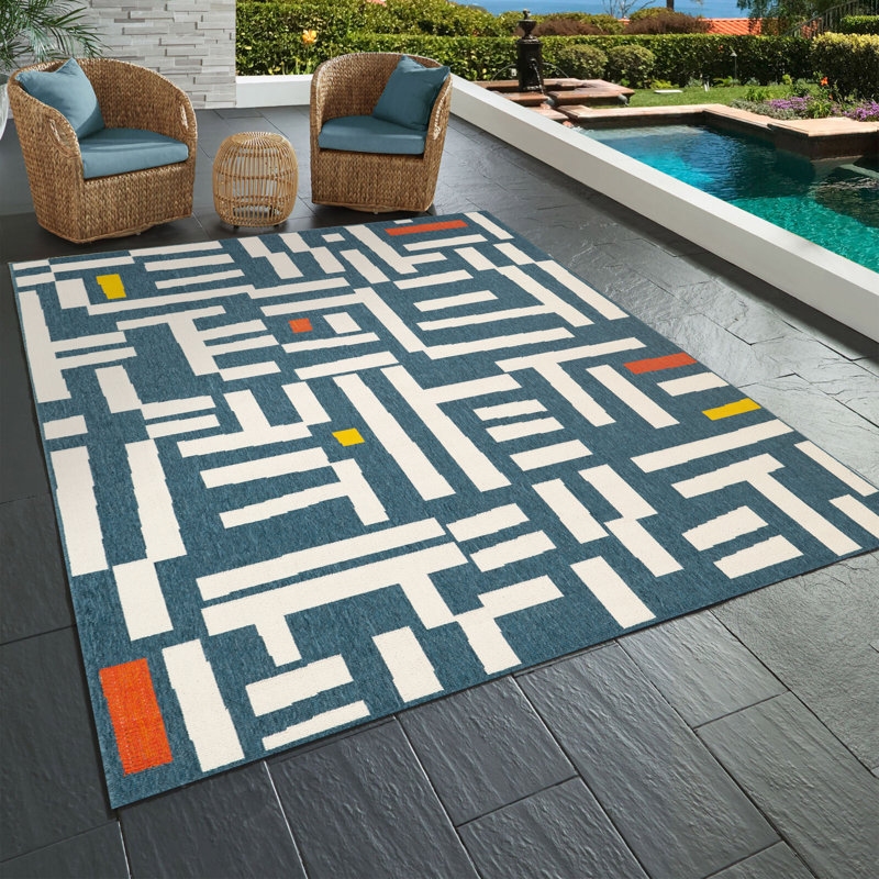 Mapa Modern Geometric Indoor/Outdoor Performance Area Rug, Rectangle 2' x 3'
