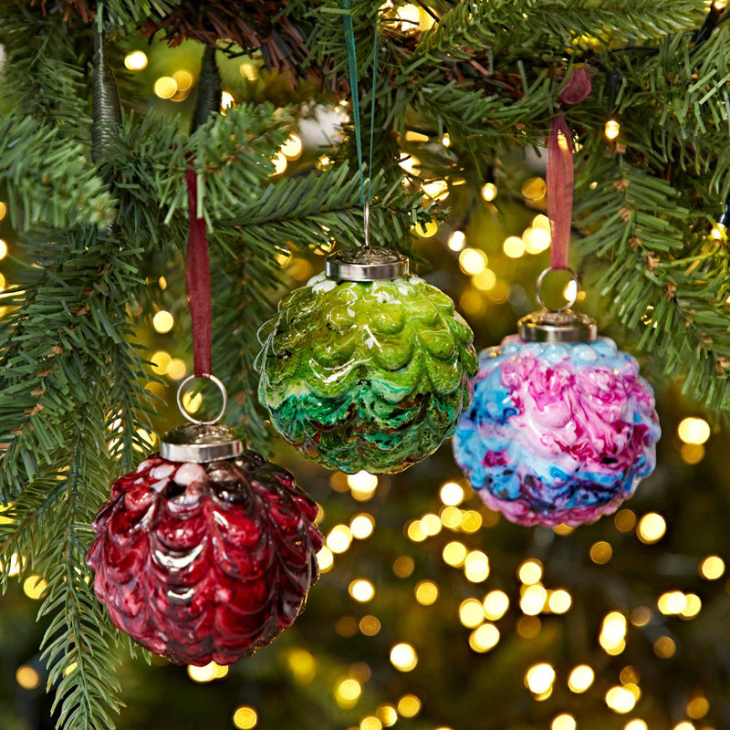 7cm Marble Glass Ball Ornament, Red