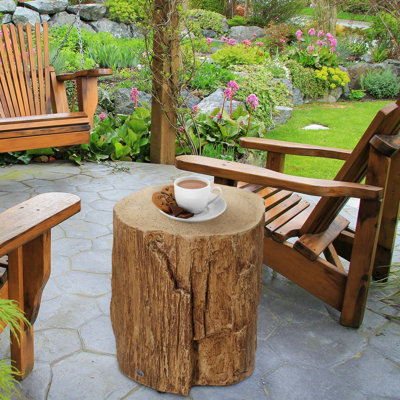 Table d'appoint décorative en béton, plateau rond, naturel pour l'intérieur et l'extérieur, solide, tabouret d'une capacité de 198 lb, surface en grain de bois, et