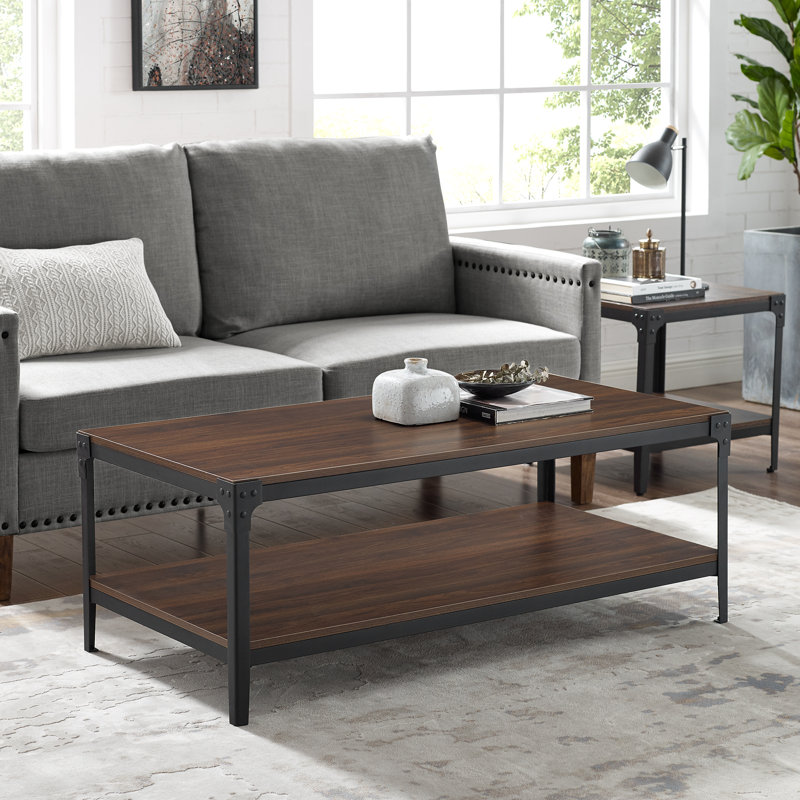 Table basse bicolore avec tablette de rangement inférieure Feickert, Noyer foncé