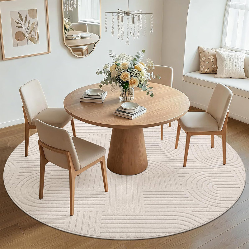 Tapis à poils longs doux et moelleux, Beige, Rond 6 pi