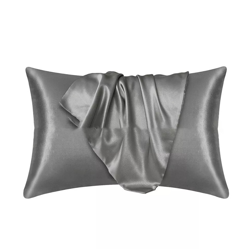 2 Pack Luxury Satin Silk Pillowcase Silk Cover Standard Queen King Pillow Cover, 20”×40” Black, Dark Gray