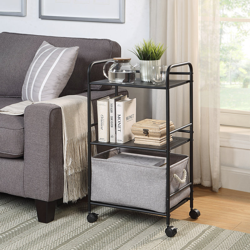 Minimalist Style 3 Tier Utility Rolling Shelf Cart, Black