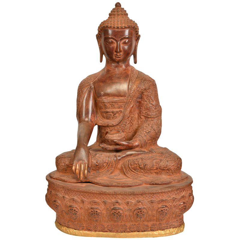 Statue de laiton Bouddha 21 po Bhumisparsha Mudra - sculpture des lumières fabriquée à la main avec d Pharmachakra pour le temple