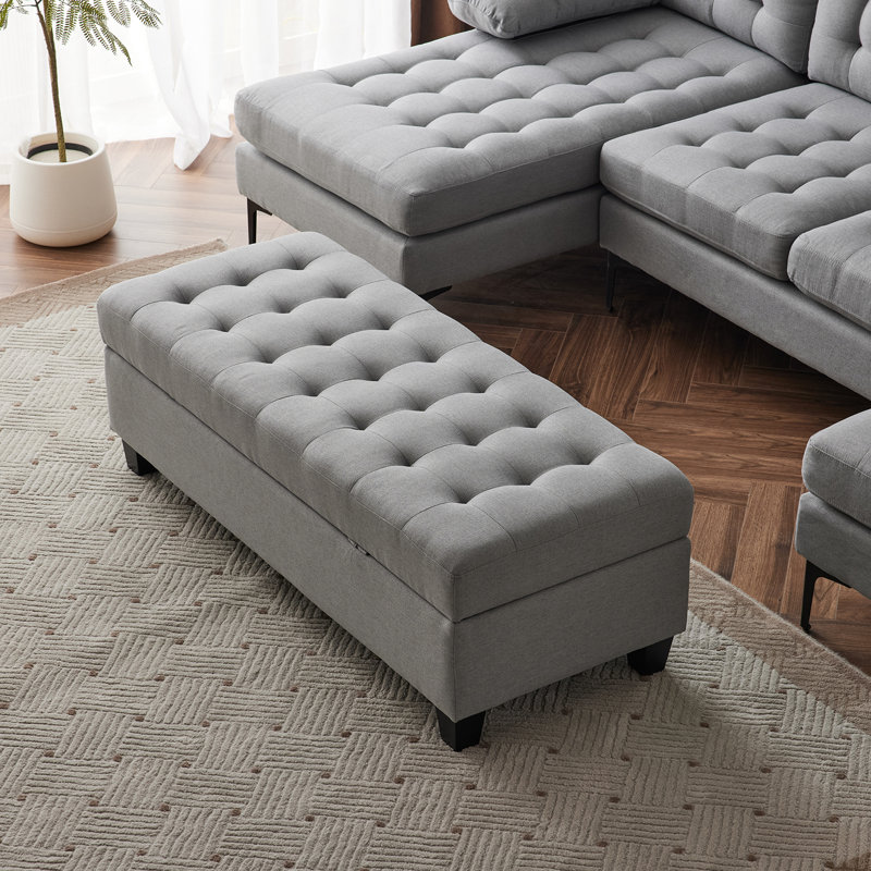 Brierre Polyester Blend Upholstered Storage Bench, Light Gray