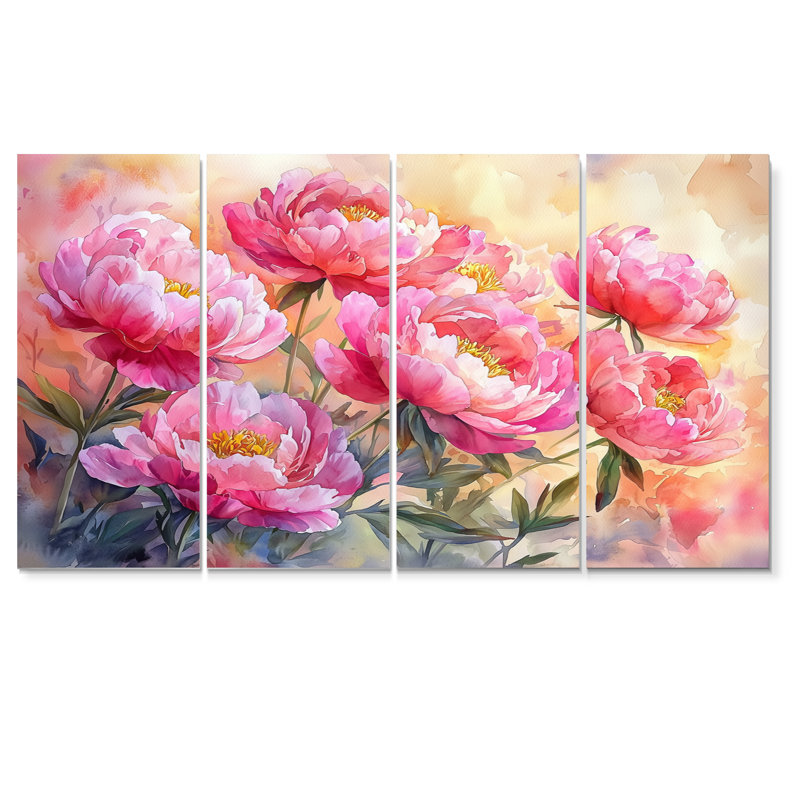 Anne - pivoines - art mural traditionnel, H 28 po x l 48 po, 4